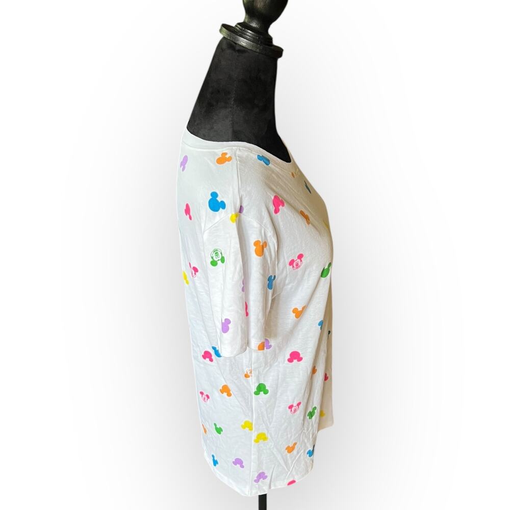 Disney Women's White with Multicolored Mickey Mouse Heads Print T-Shirt Size Med - Picture 6 of 9